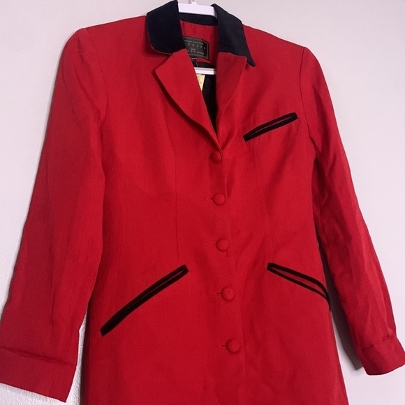 Vintage express long blazer jacket red black velvet new with tags women’s xs - Picture 4 of 8